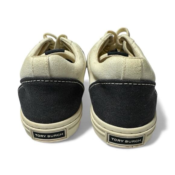 TORY BURCH Women's Classic Court Lace Up Canvas Sneakers Ivory & Black size 7.5M - Picture 5 of 12